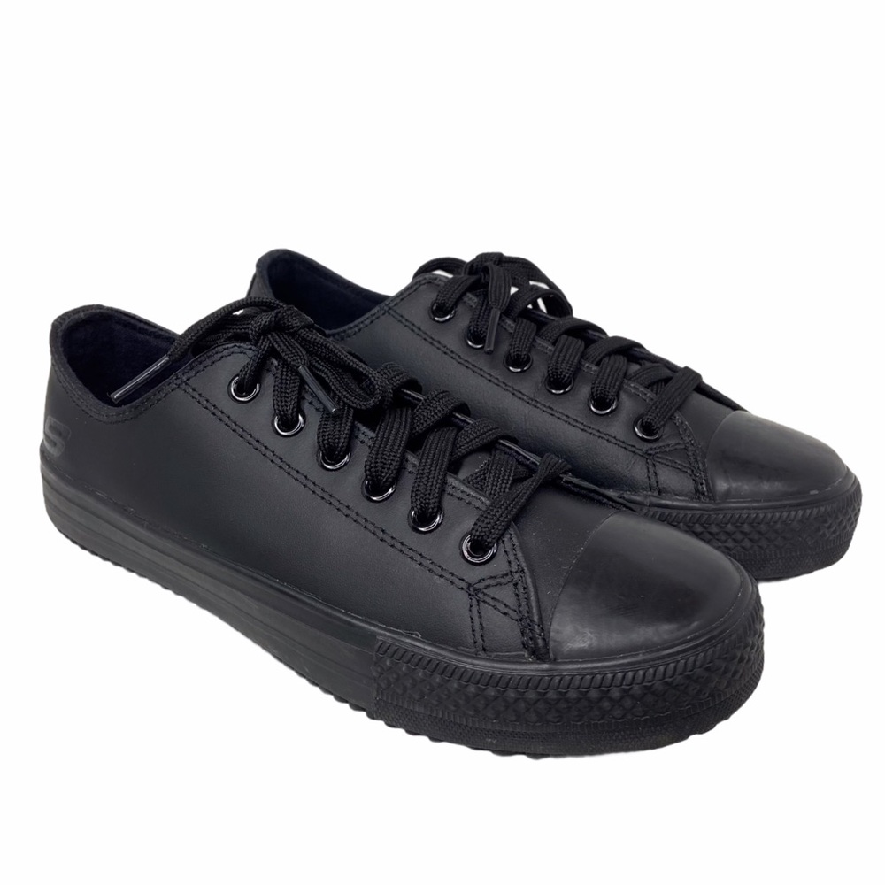 Skechers Work Gibson-Hardwood Womens Size 6 Slip Resistant Leather Shoe Black